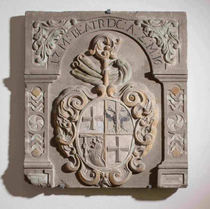 Denkmal: Stein mit Relief vom Wappen der Beatrix von Brandenstein (um 1665–1728), Äbtissin im Benediktinerinnenkloster Münsterlingen (1703–1728)